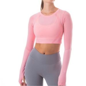 Womens P'tula Yoga Long Sleeve  Cropped Pink Workout Top Size Small